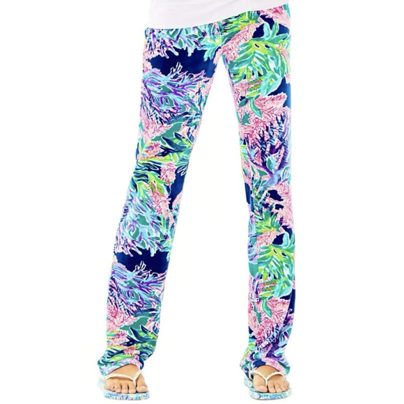 Lilly Pulitzer Jordynne Velour Multi Fan Club Pants Size XS Velvet Coral Print - Picture 3 of 7